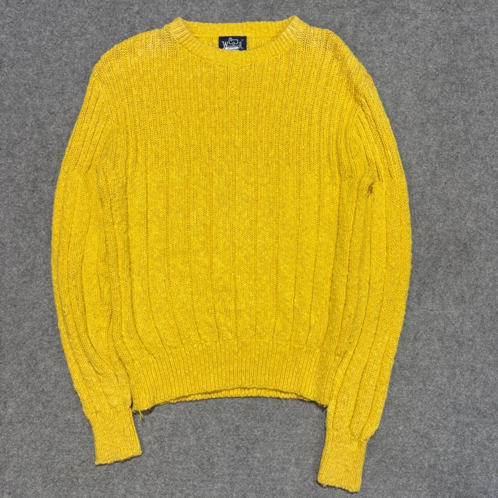 Woolrich Vintage Yellow Ribbed Knit Cotton Sweater Made in USA Mens Large